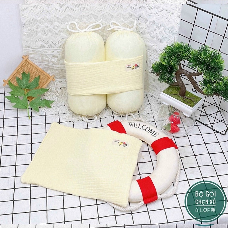 Bộ gối chặn bông vải xô 8 lớp xuất nhật cao cấp, Bộ chẹn chống giật mình cho bé sơ sinh _ G10