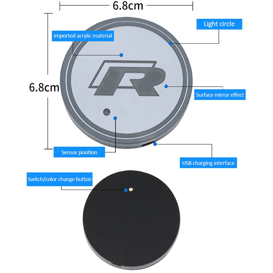 LAND ROVER Bộ 2 Đèn Led 68mm 7 Màu Gắn Cổng Sạc Usb