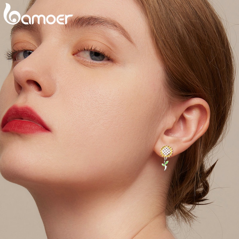 BAMOER Bông Tai bạc 925 HìNh Hoa HướNg Dương Dễ Thương