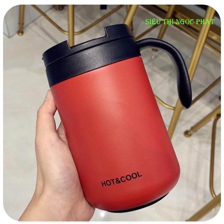 Cốc Giữ Nhiệt/Ly Giữ Nhiệt Đựng Cafe Văn Phòng Có Tay Cầm/ Bình ủ cháo Chất Liệu Inox 304 Cao Cấp 500ml