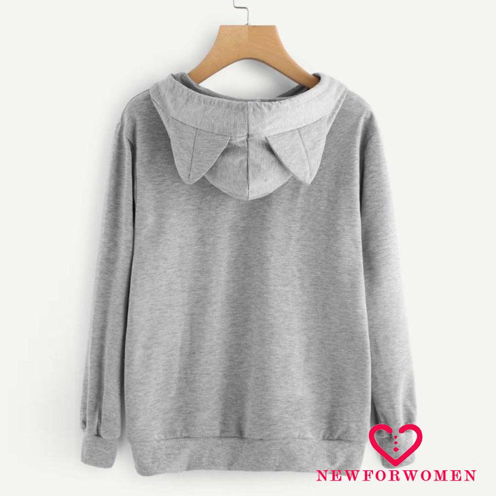 Áo hoodie tay dài thiết kế mũ tai mèo đáng yêu dành cho nữ