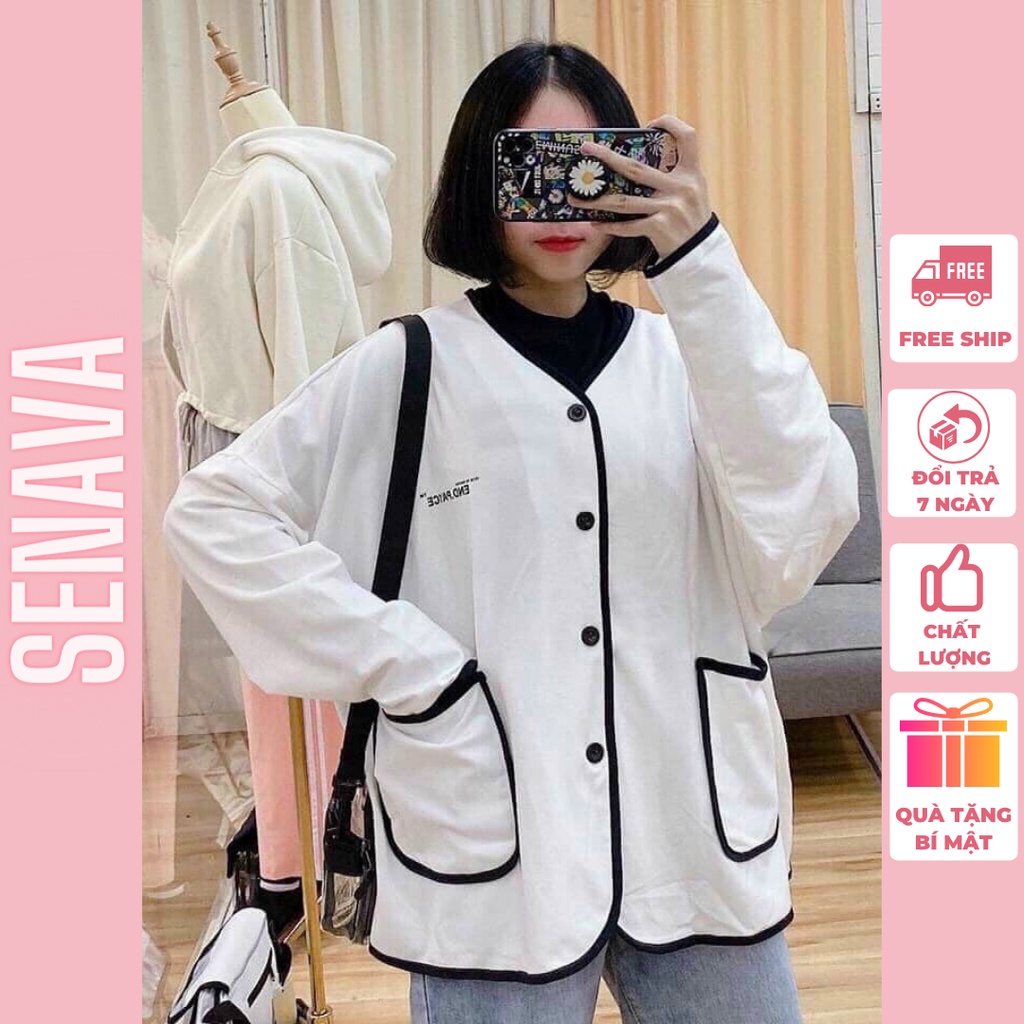 Áo Khoác Cadigan Nữ In End Nỉ Ngoại From Rộng Unisex Freesize SENAVA AK12