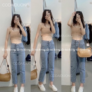 Quần jeans ống đứng lưng cao túi ốp trước sau chất siêu co dãn loại 1