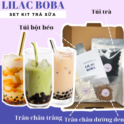 SET NGUYÊN LIỆU PHA TRÀ SỮA TRÂN CHÂU PHÚC LONG, THÁI XANH, THÁI ĐỎ - LILAC BOBA
