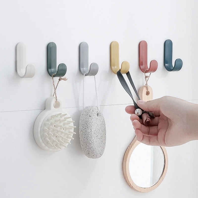 Set 10 Móc Treo Đồ Hình Chữ J Dán Tường Bằng Nhựa Phong Cách Bắc Âu Đa Năng
