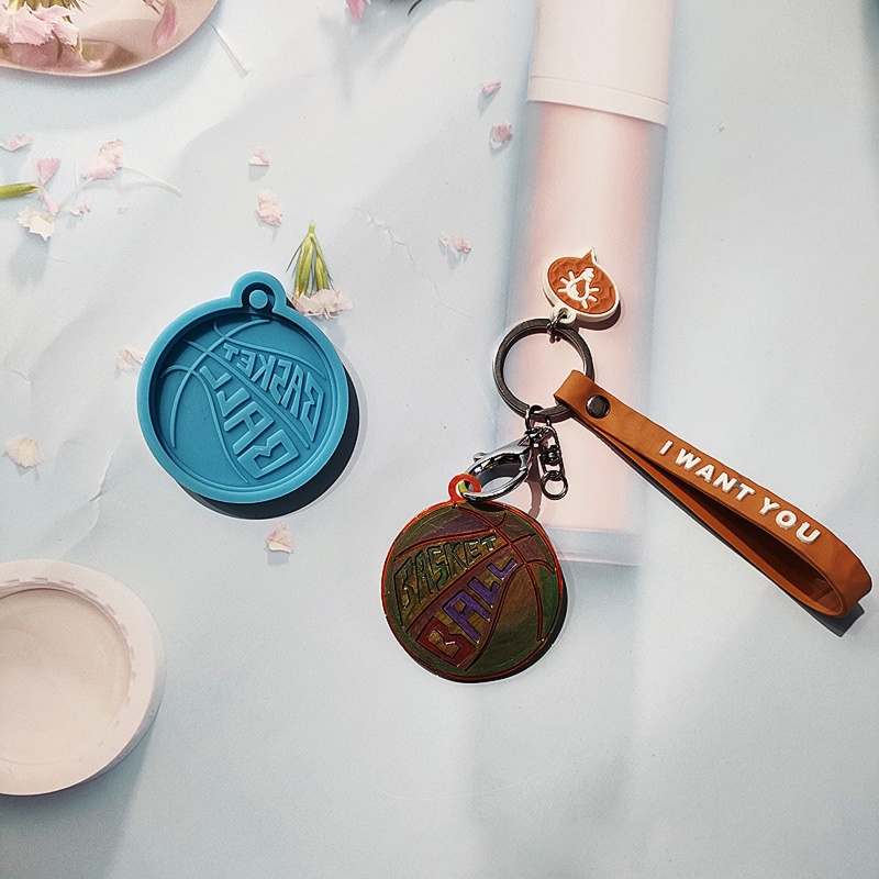 Khuôn Silicone Làm Móc Khóa Bằng Nhựa Resin Hình Quả Bóng Rổ DIY