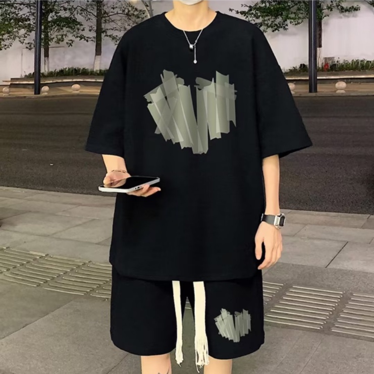 【5XL】Bộ đồ thể thao nam Thun Cổ Thuyền In Họa Tiết Thời Trang Phong Cách Cho Nam Bộ đồ thể thao phụ nữ lớn