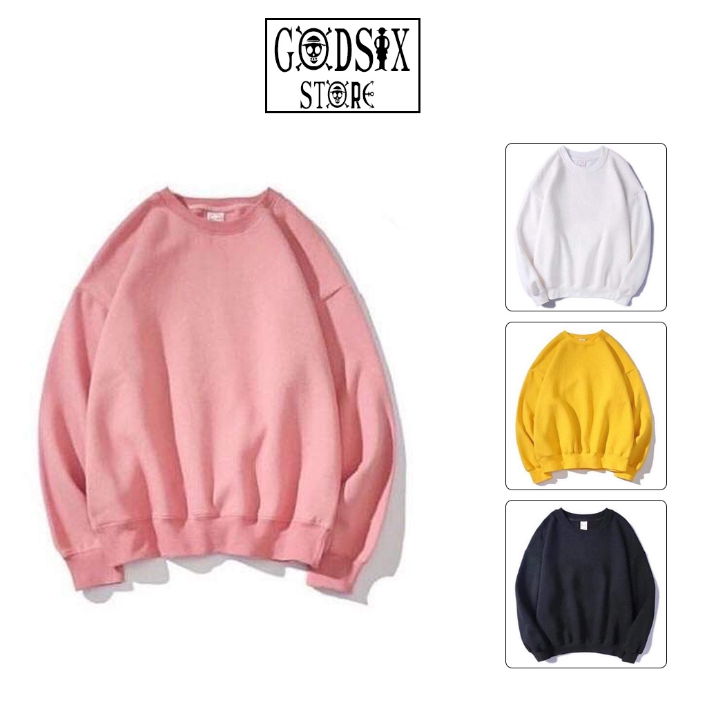 Áo Sweater unisex trơn cổ tròn dáng rộng GODSIX
