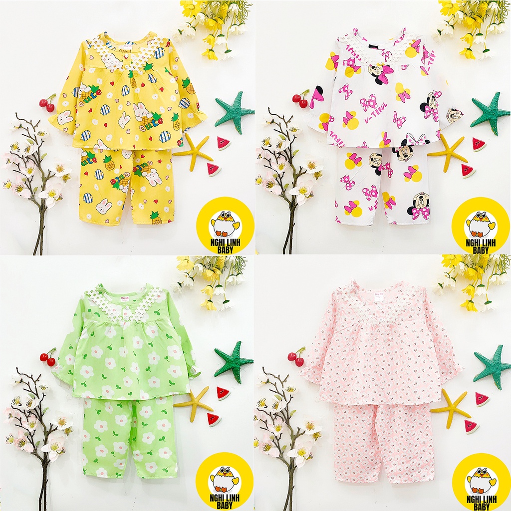 Đồ bộ dài tay bé gái, đồ tole bé gái size 7&8 mềm, mịn, thoáng  từ 14-15kg - Nghi Linh Baby