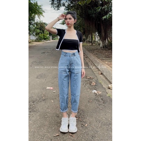 Quần jean baggy nữ quần bò baggy cạp cao dáng suông | BigBuy360 - bigbuy360.vn