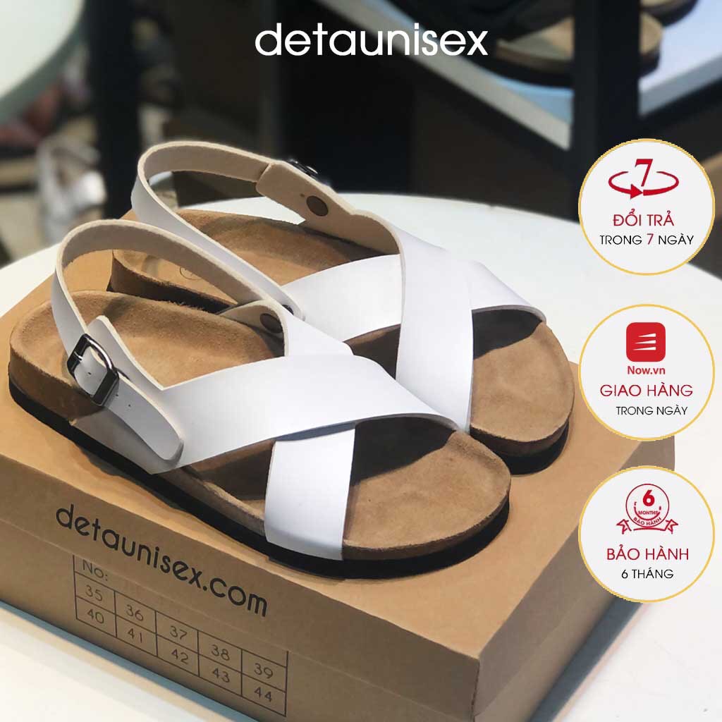 Sandal Detaunisex giày dép đế trấu nam nữ quai chéo X da PU màu trắng