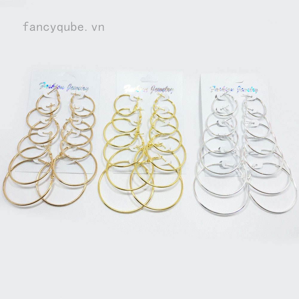 Bộ khuyên tai dạng vòng nhiều cỡ độc đáo thời trang cho nữ