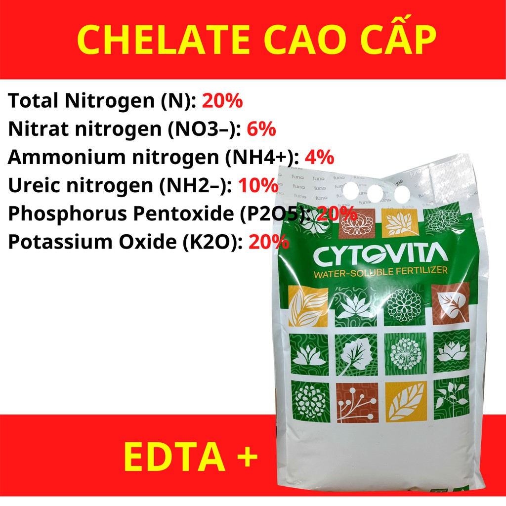 Phân bón tưới cao cấp nhập khẩu Châu Âu- CYTOVITA SF NPK 20-20-20+TE - Bao 5kg công thức mới bổ sung EDTA