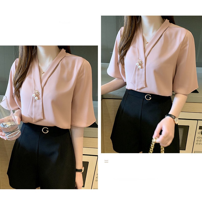 Áo Sơ Mi Chiffon Tay Loe Cổ Chữ V Phong Cách Thời Trang Hàn Quốc