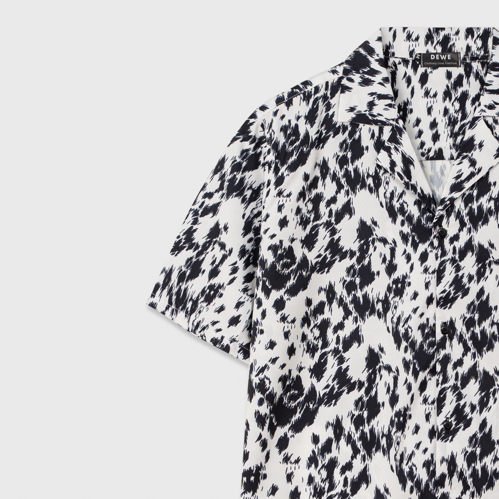 Áo sơ mi ngắn tay DEWE, vải lụa chéo nhập khẩu chống nhắn thoáng mát, hoạ tiết Loang Trắng - DEWE Cuban Shirt