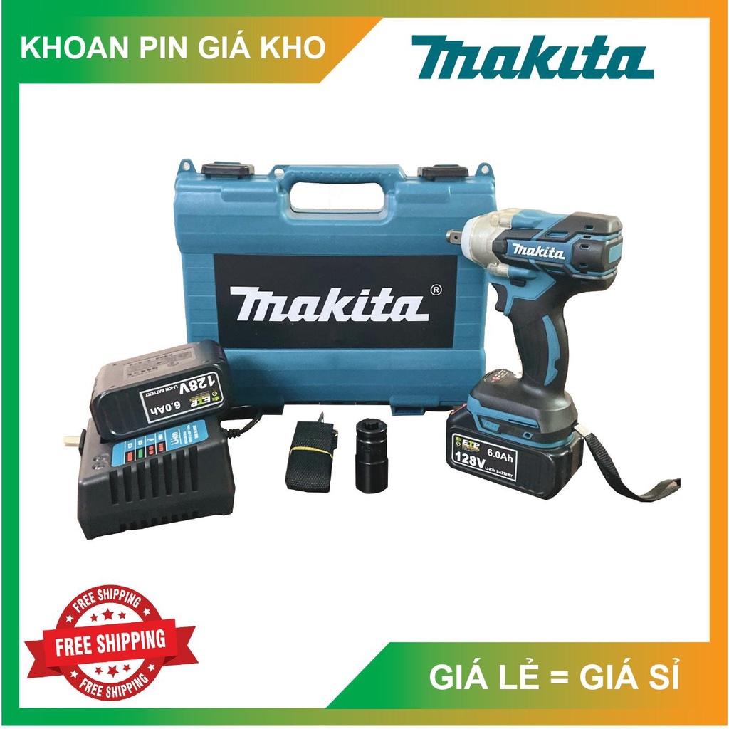 Máy Siết Bulong MAKITA 128V K CHỔI THAN Có 2 Pin 10cell 6A 380N/m, 3 CHỨC NĂNG, TẶNG THÊM 1 ĐẦU CHUYỂN VÍT