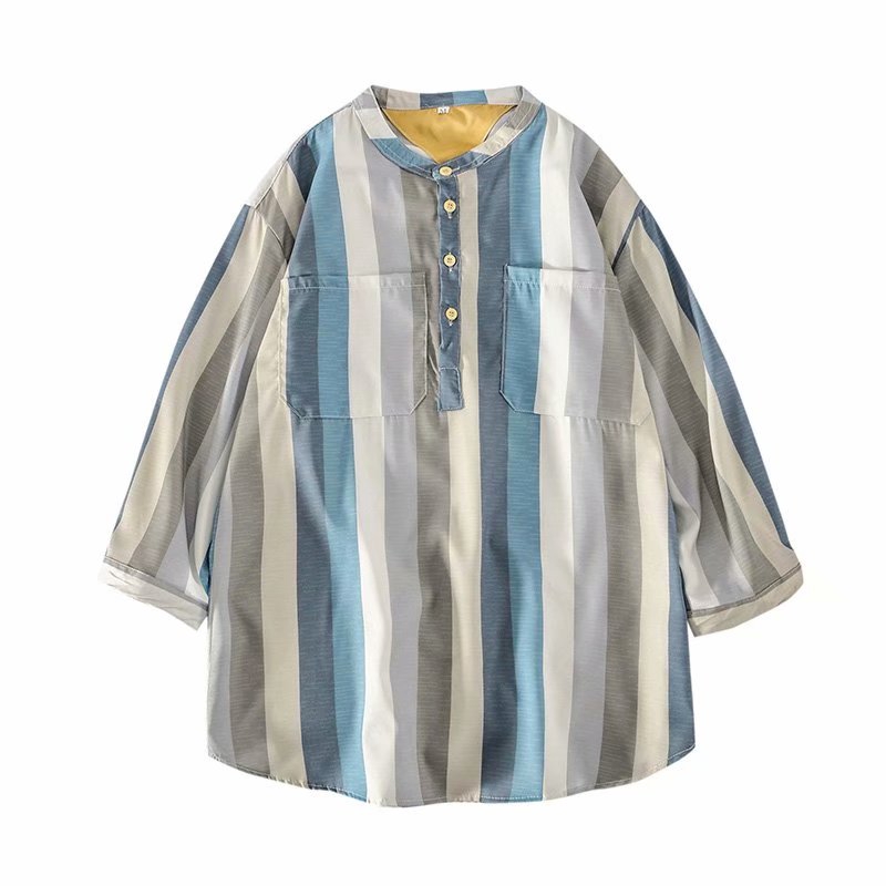 Korean Fashion Men's Short Sleeve Round Neck Striped T-shirt