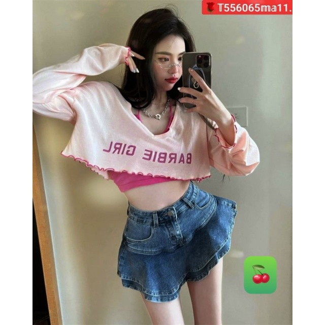 Sét áo croptop in chữ BARBIE Girl siêu hot cao cấp (tv2-A15)