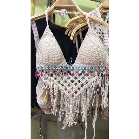 44-Bộ đồ bơi bikini ren⚡️Set ren đi biển 3 món sang chảnh bra tam giác hạt