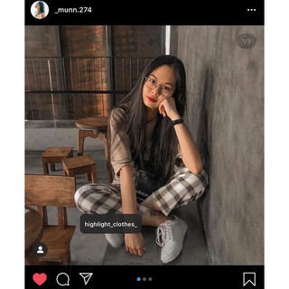 QUẦN SUÔNG CARO ĐEN KEM