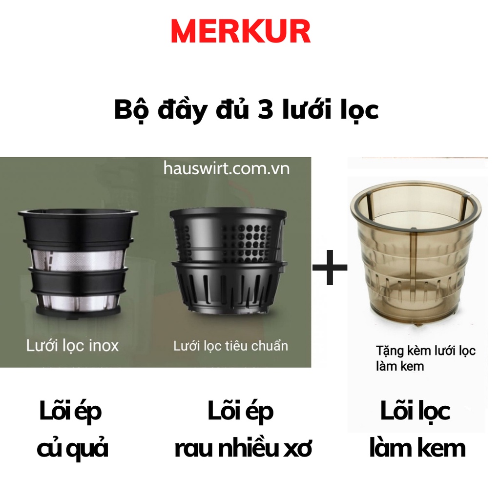 [Mã ELHA22 giảm 6% đơn 300K] Máy ép chậm cao cấp MERKUR 2022 (tặng 3 lõi lọc) siêu kiệt bã, ép rau củ quả thoải mái