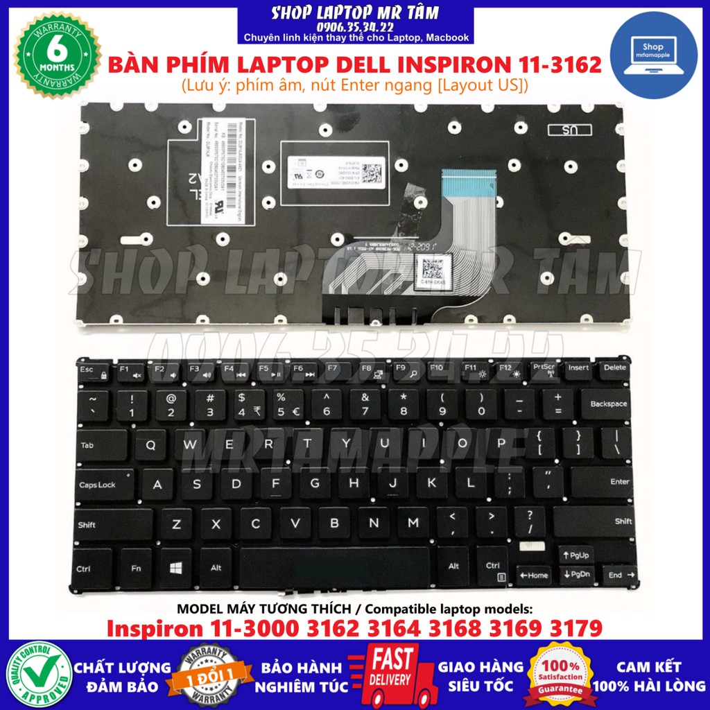 (KEYBOARD) BÀN PHÍM LAPTOP DELL INS 11-3162 dùng cho Inspiron 11-3000 3162 3164 3168 3169 3179