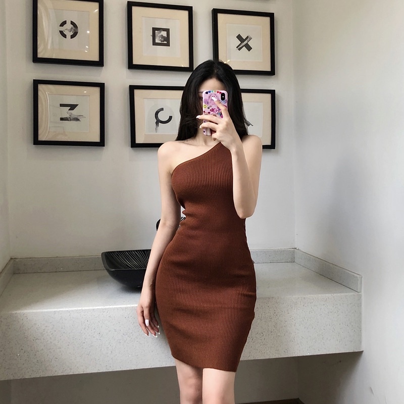 Đầm lệch vai 1 bên ôm body, đầm body quây lệch vai