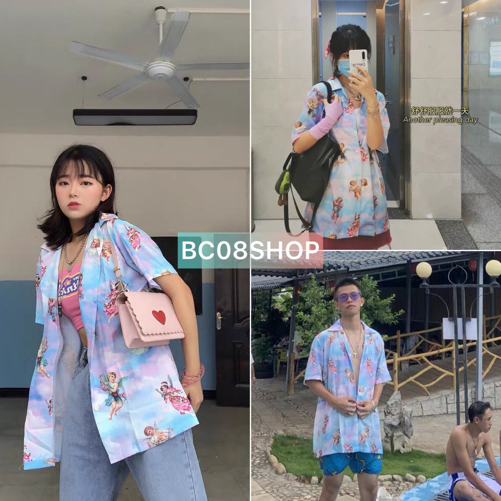 Áo Sơ Mi Cổ Vest Loang Màu Họa Tiết THIÊN THẦN ANGEL chất vải lụa Cao Cấp form Unisex BC200 | WebRaoVat - webraovat.net.vn