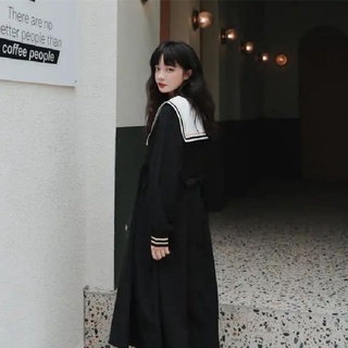 Đầm đen dáng rộng cổ hải quân phong cách Nhật Bản Hàn Quốc thời trang mùa thu cho nữ #4