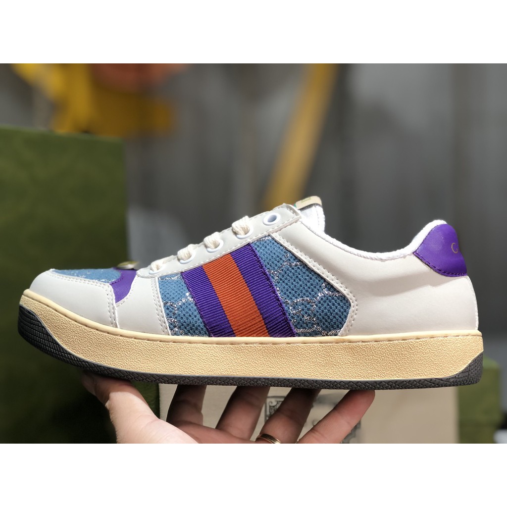 Giày Sneaker Gucci Screener Leather Xanh, Tím Cao Cấp Fullbox, Giày thể thao gucci sơn tùng 2 màu xanh, tím dày dặn.