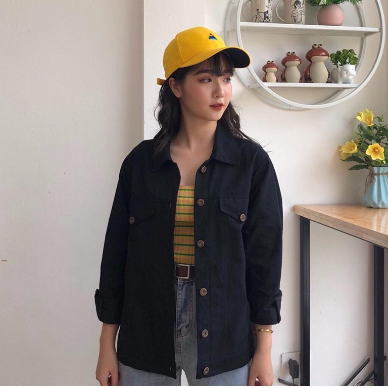 ÁO KHOÁC KAKI MÀU ĐEN FOME RỘNG NAM VÀ NỮ MẶC RẤT CHẤT. NF2