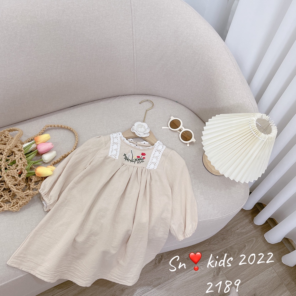 Váy Đũi Cara Dài Tay Thêu Hoa 3 Màu Cực xinh cho Bé Gái_umeekids