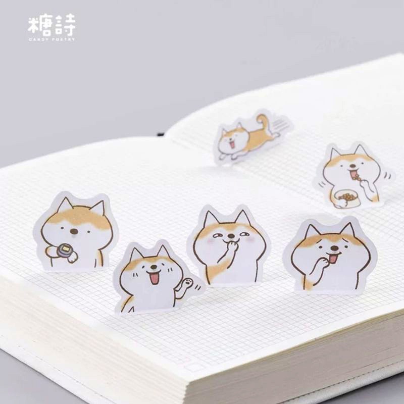 STICKER Cún Shiba tinh nghịch hộp 45 miếng dán trang trí sổ tay, ốp lưng điện thoại, laptop - S16