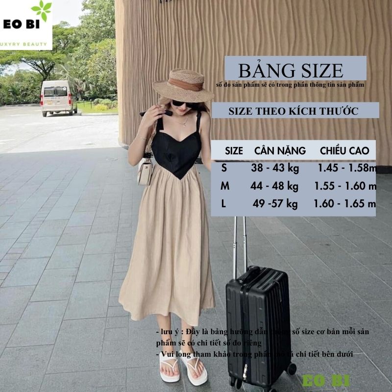 Đầm Maxi 2 Dây Ngực Trái Tim Lưng Chun - Váy Nữ Dáng Dài Vải Đũi Phối Màu đi biển đi chơi bồng bềnh - EOBISHOP