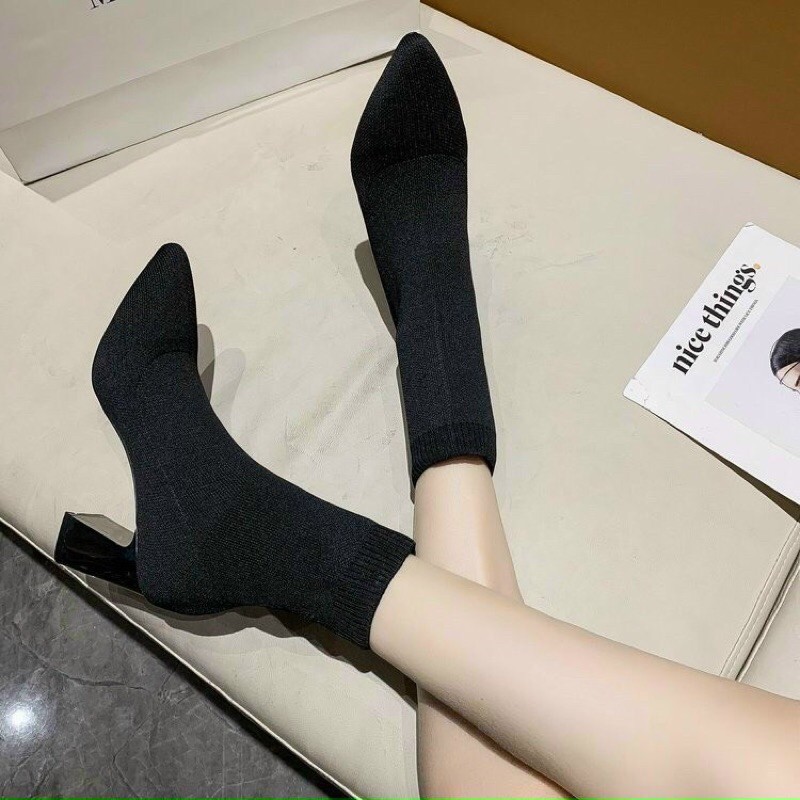 Bán sỉ Boots nữ I Bốt len gót gương 7p mũi nhọn siêu ôm chân