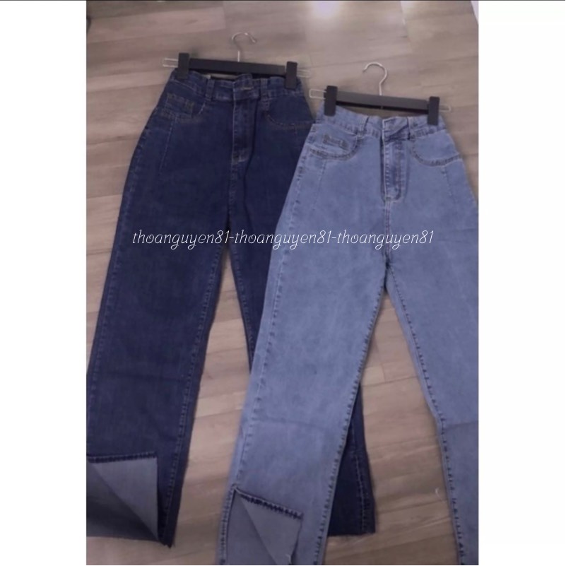 Quần jeans ống đứng xẻ gấu co dãn 4 chiều cạp cao lên phom chuẩn đẹp 2022