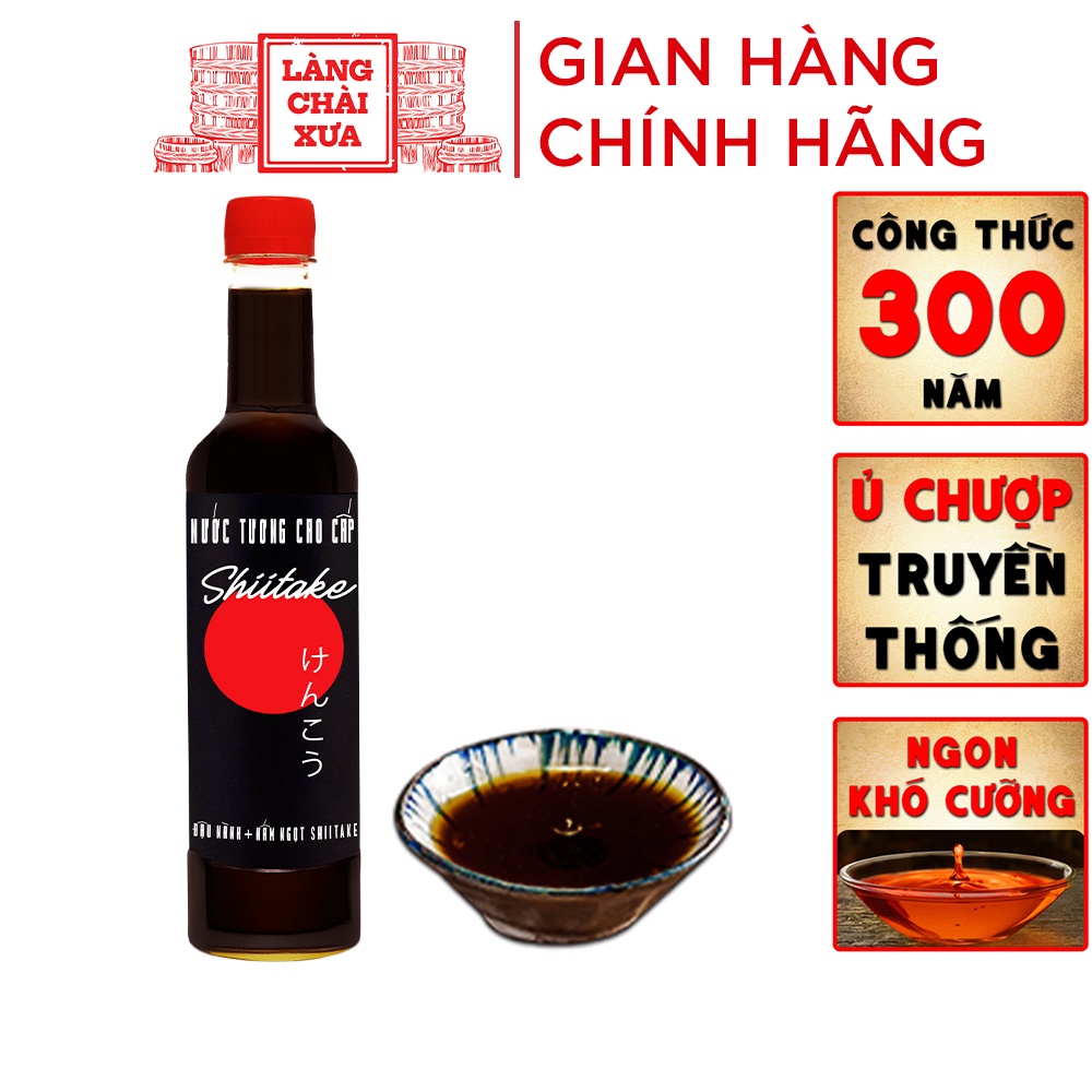 Nước tương cao cấp Shiitake lên men tự nhiên từ đậu nành và nấm ngọt Shiitake, chai nhựa 525ml.