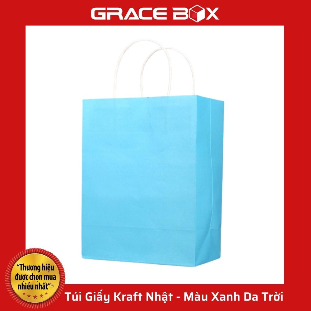 {Giá Sỉ} Túi Giấy Kraft Nhật Cao Cấp - Size 15 x 8 x 20 cm - Màu Xanh Dương Nhạt - Siêu Thị Bao Bì Grace Box