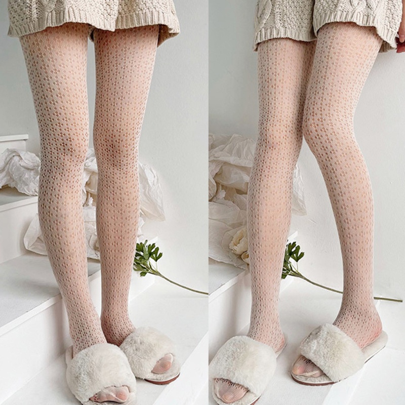 Quần Tất Dệt Kim Khoét Rỗng Họa Tiết Lưới Màu Trắng Sữa Phong Cách Lolita Cho Nữ
