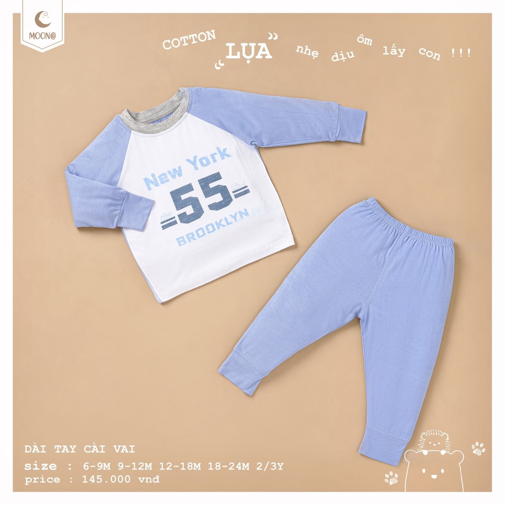 Moon@ quần áo trẻ em dài tay chất cotton lụa mềm mại cho bé trai bé gái màu đẹp
