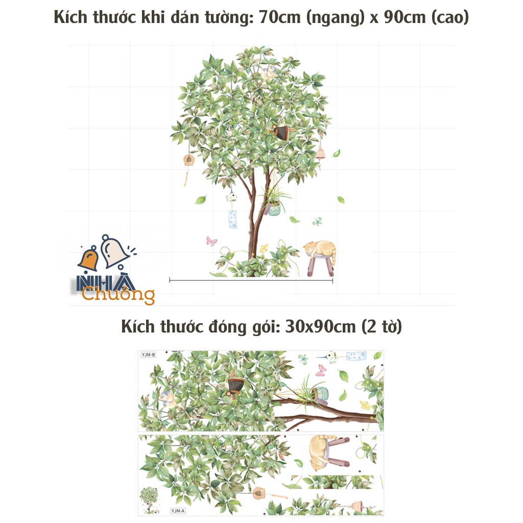 Decal dán tường phòng ngủ, tranh dán tường trang trí mẫu Cây xanh C72