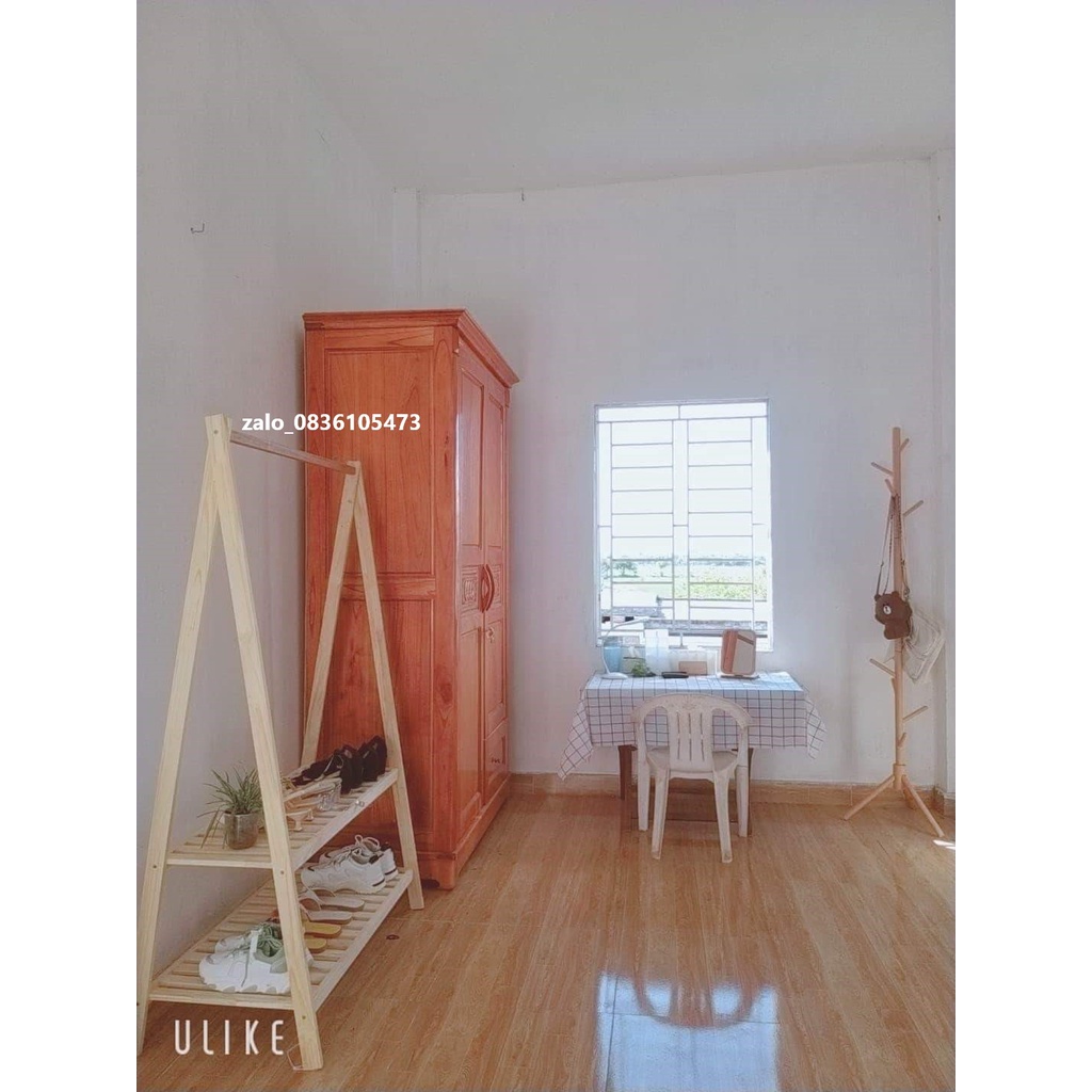 Kệ treo quần áo chữ A gỗ tự nhiên 2 tầng bằng gỗ sze lớn