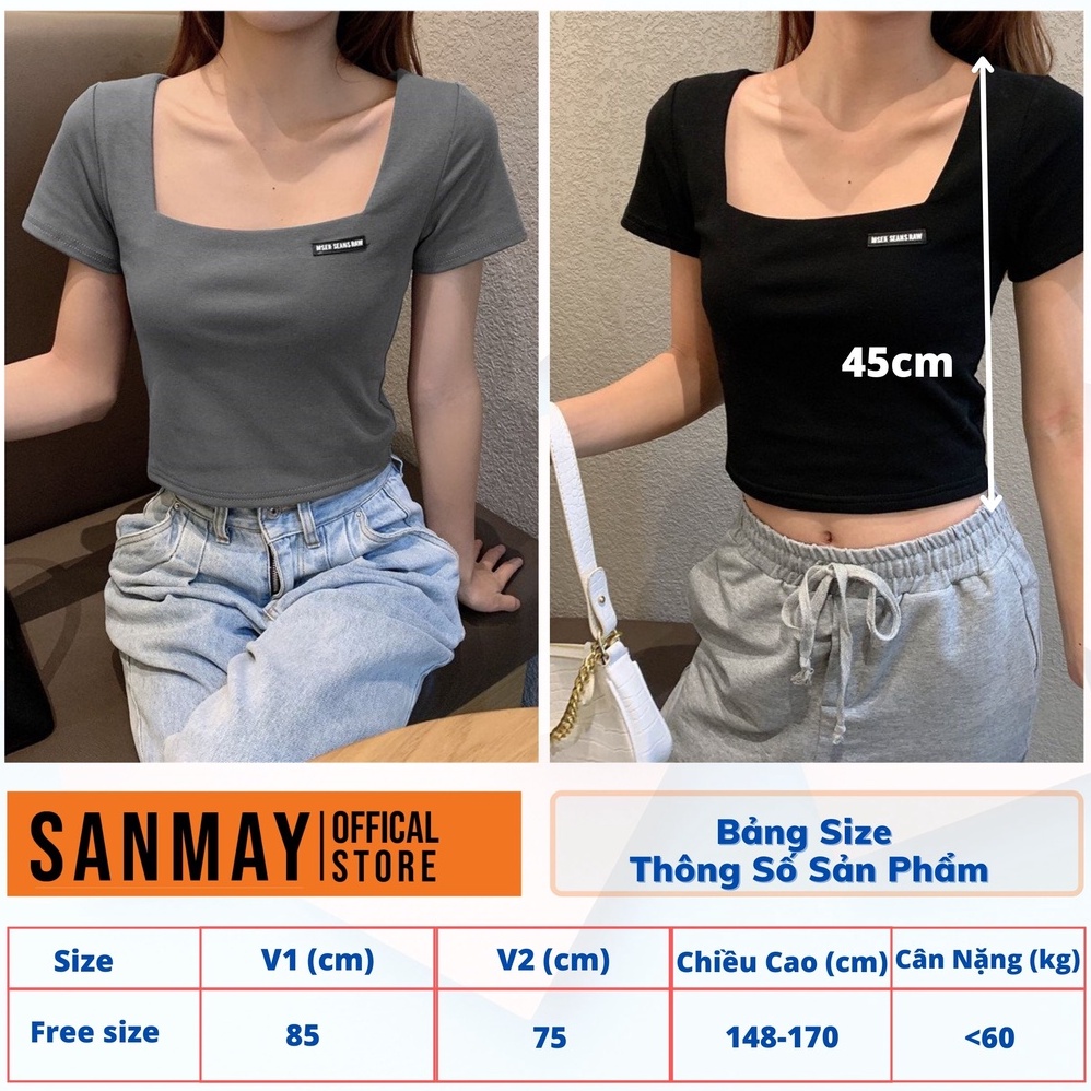Áo Crt Cổ Vuông Nữ SANJOLI Thiết Kế Tay Ngắn Ôm Body Sexy Chất Vải Len Gân Năng Động AO020
