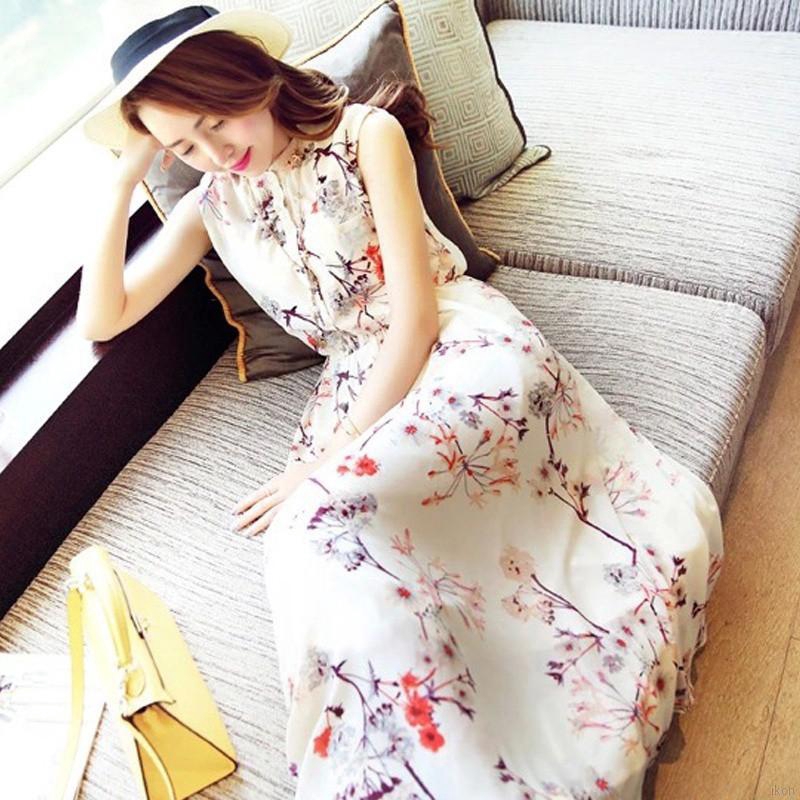 Đầm Maxi Chất Chiffon Hoạ Tiết Hoa Phong Cách Bohomian