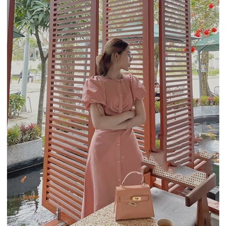 Đầm dài nhúm ngực phối nút