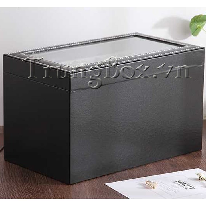 Hộp Đựng Đồng Hồ Trang Sức và Kính Mát 3 Tầng Vỏ Da - Mã 622