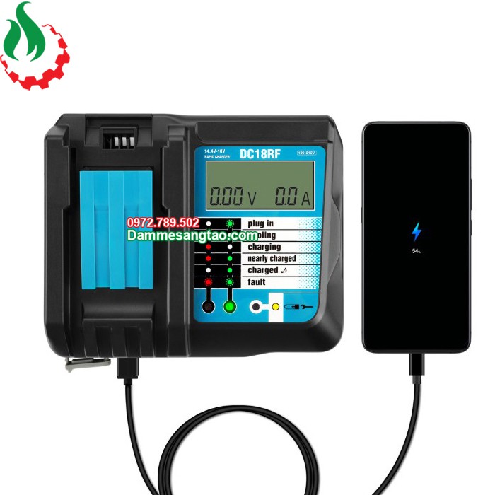 Sạc pin Makita 14V 18V DC18RF LCD có cổng USB