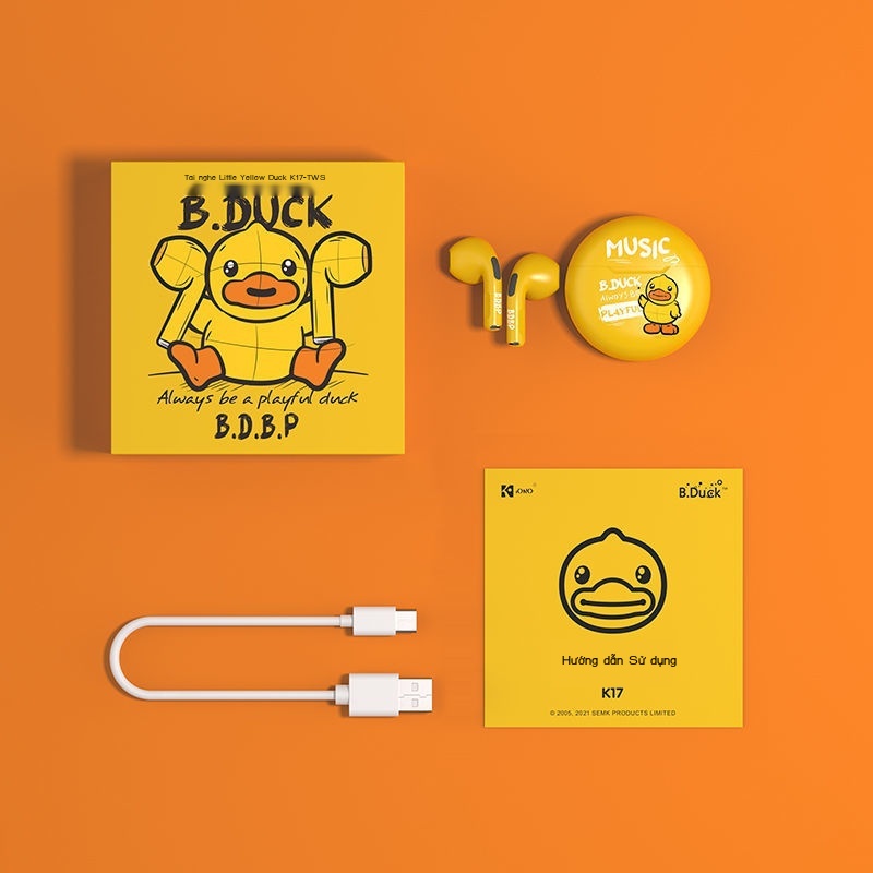 Tai nghe bluetooth nữ chính hãng B.Duck little yellow duck nửa trong siêu dài chế độ chờ hoạt hình không dây thể thao dễ