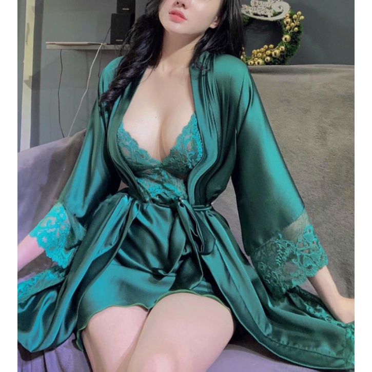 Đồ Ngủ Đầm Gợi Cảm Có Mút Ngực Kèm Áo Choàng Sexy