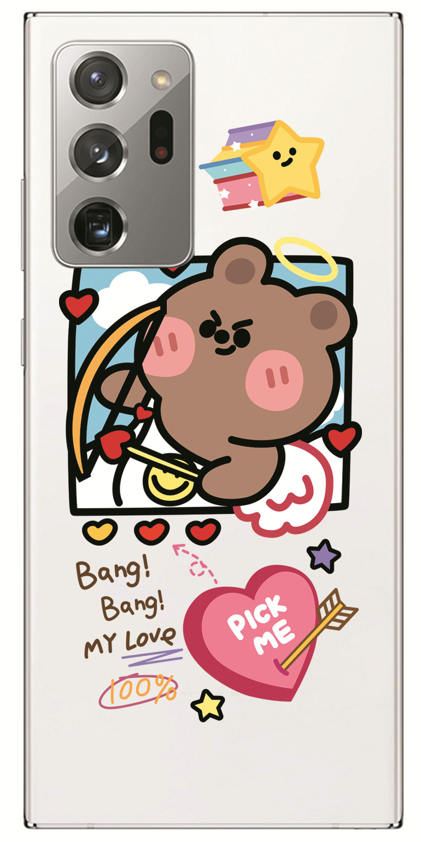 Samsung Galaxy Note 20 Ultra 5G/Note 8 9 10+ Pro INS Cute Cartoon Work hard Brown bear Clear Soft Silicone TPU Phone Casing Lovely label Graffiti Case Back Cover Couple